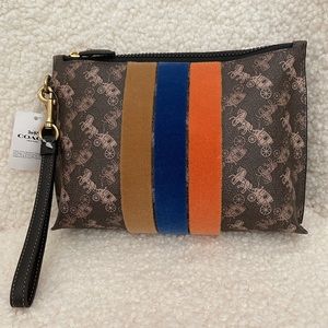 NWT Coach Charlie Pouch With Horse And Carriage Print And Varsity Stripe